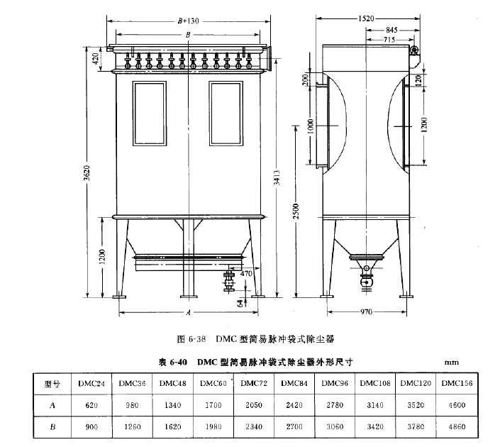 DMC型简易脉冲袋式除尘器外形尺寸