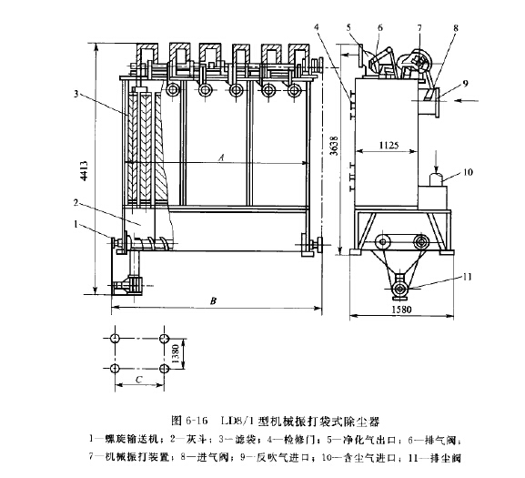DLMC型组合式脉冲喷吹扁袋式除尘器基本参数 DLMC型组合式脉冲喷吹扁袋式除尘器基本参数
