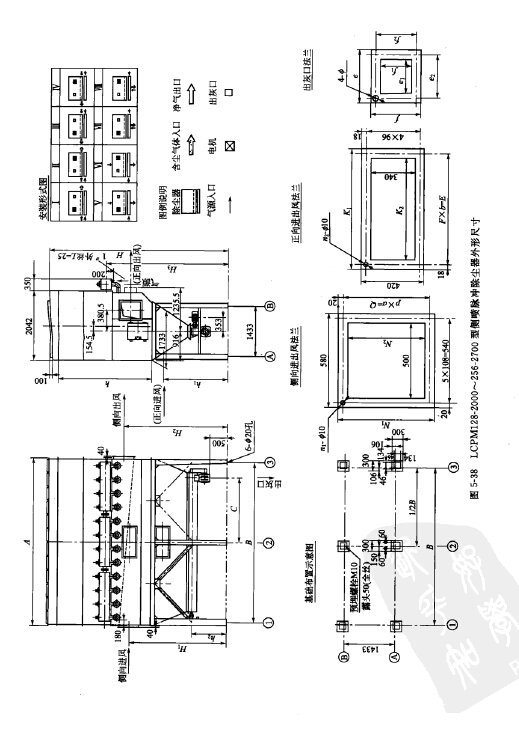LPCM128-2000~256-2700型侧喷脉冲除尘器外形尺寸